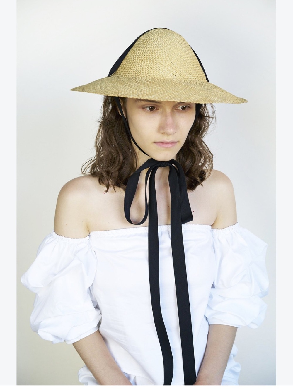 NWT CLYDE Adriatic Straw Hat Natural Black Ribbon Wide Brim Bonnet O/S